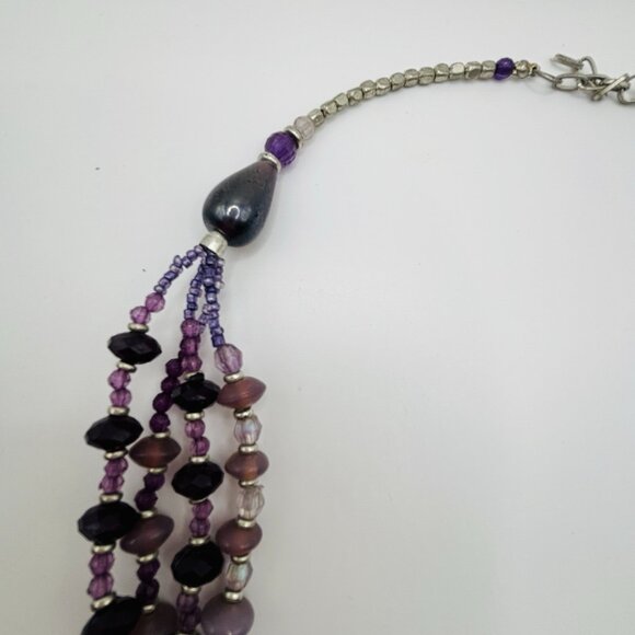 Purple Silver Tone Bead Multi Strand Necklace 22” - Picture 4 of 5